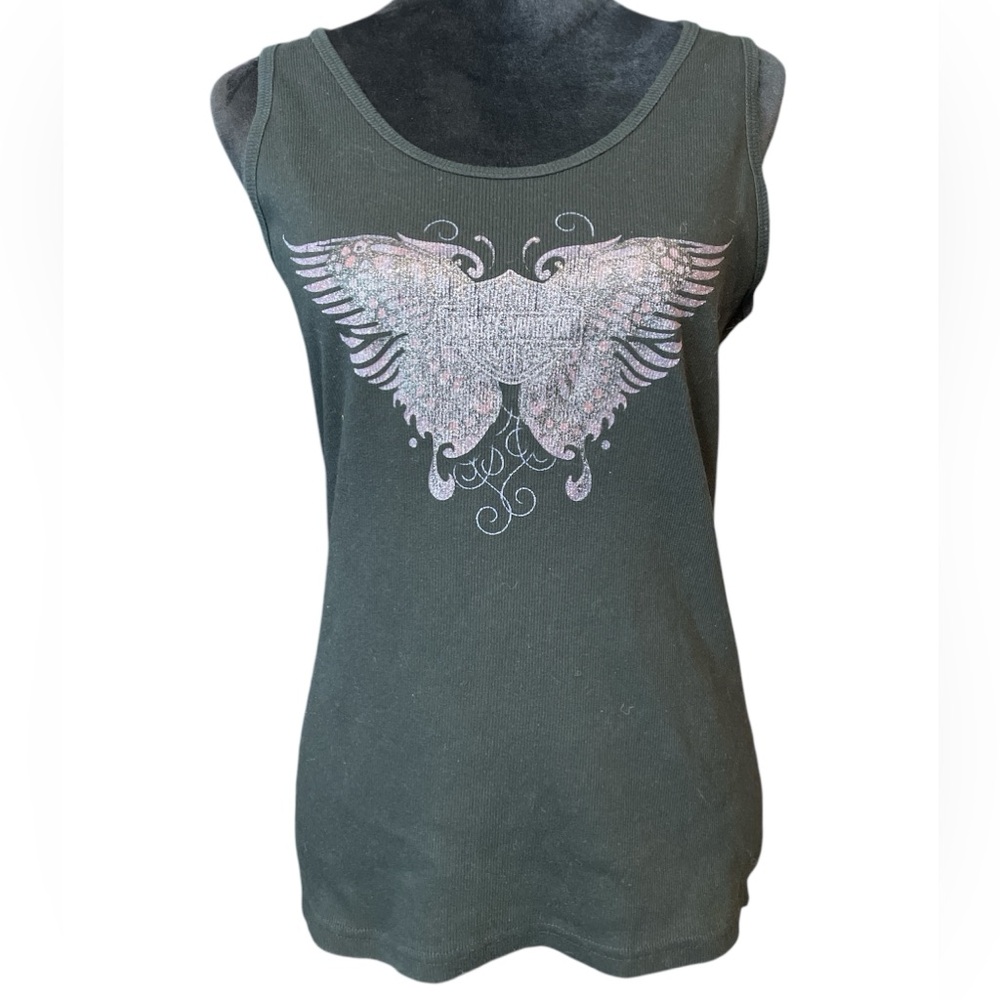 Harley-Davidson Black Tank Top with Pink Wing Design